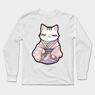 Cute cat in a kimono Long Sleeve T-Shirt